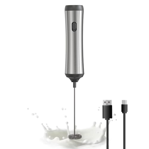 Handheld Coffee Frother, USB Rechargeable Hand Frother, Adjustable Handheld Milk Frother for Cappuccino, Hot Chocolate, Milkshakes, and Egg Mixes, Sil