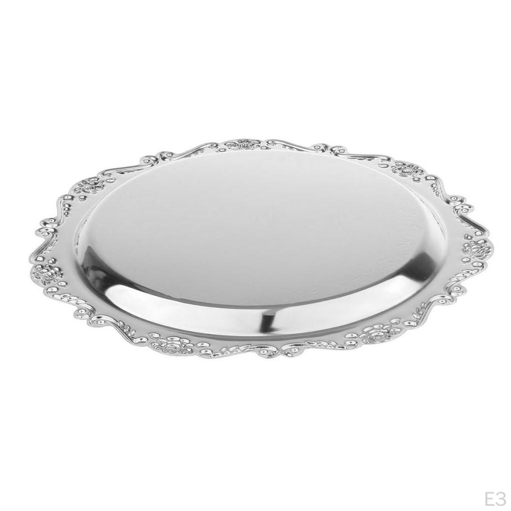 7"/9"/11" Metal Silver Round Tea Platter Dessert Serving Tray