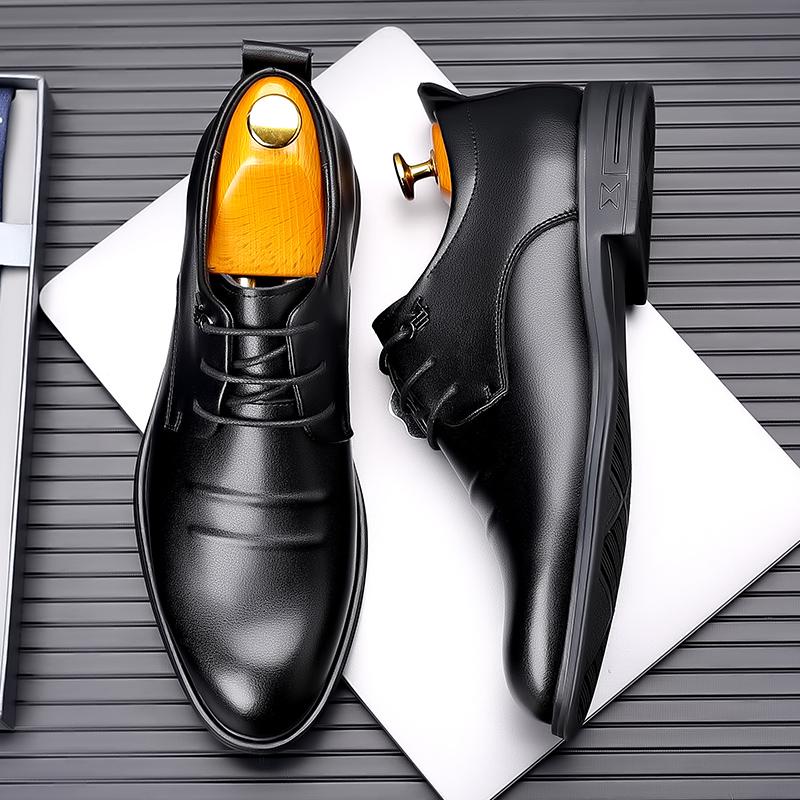 Fashion Authentic Leather Lace Up Oxfords Business Social Footwear New Classic Flats Luxury Brand Shoes Men's Elegant Black Dress Shoes