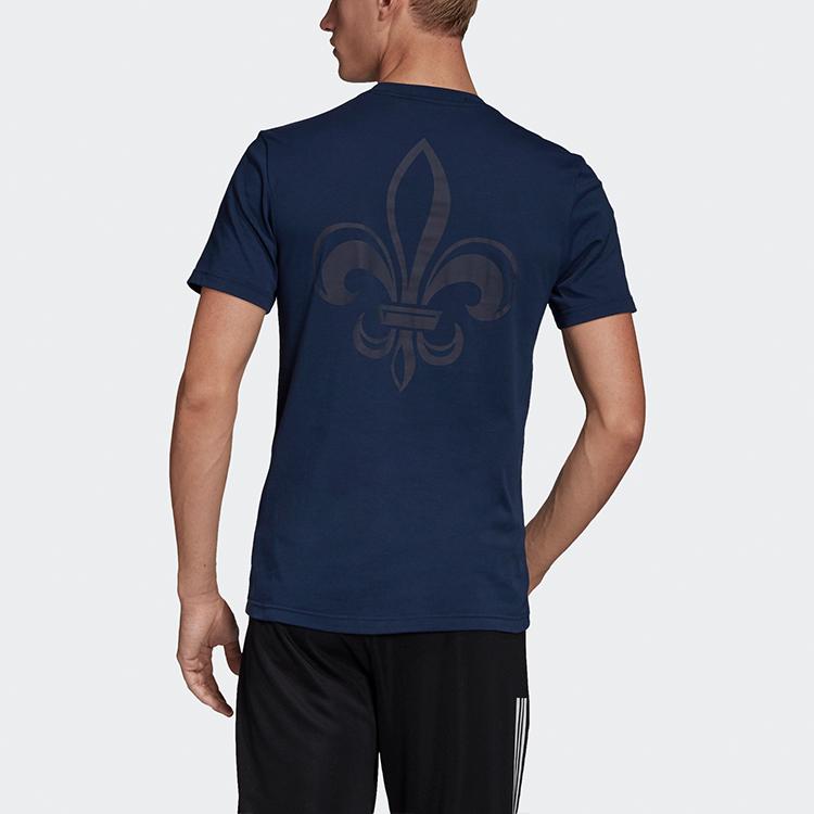 Adidas Football Embroidered Logo Print Knit Short Sleeve T-Shirt Men Tops Navy-Blue FK3574