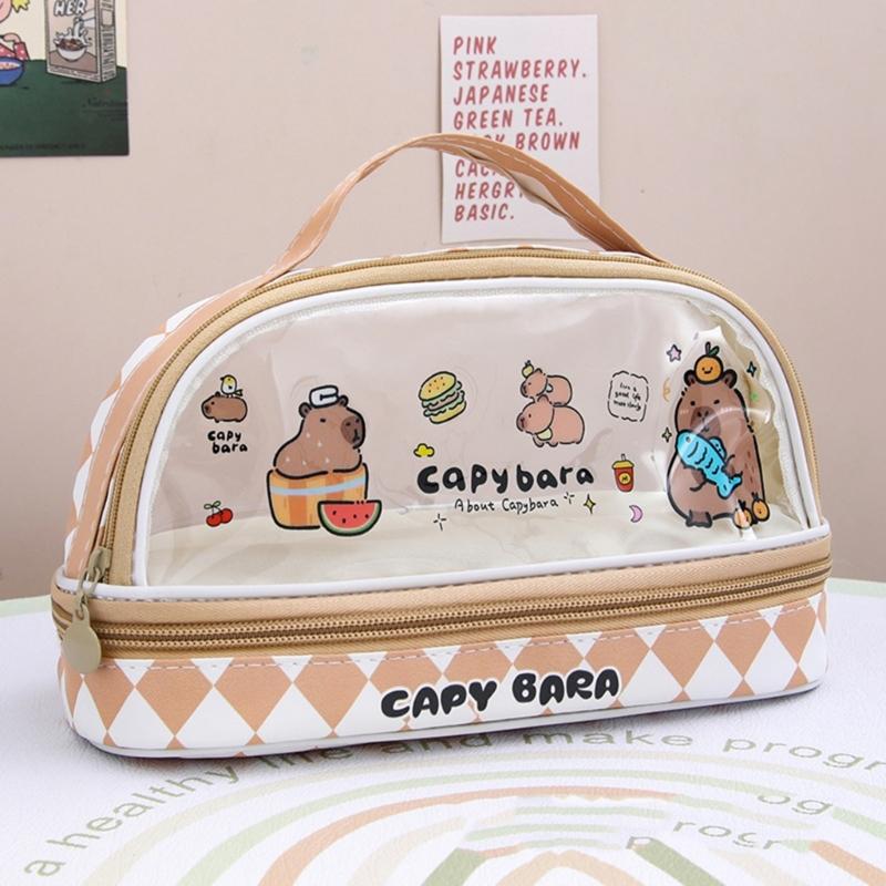 Cartoon Capibala Pencil Bag Large Capacity Pencil Case Aesthetic Pen Case Makeup Bag Clear Pen Bag Pencil Organisers