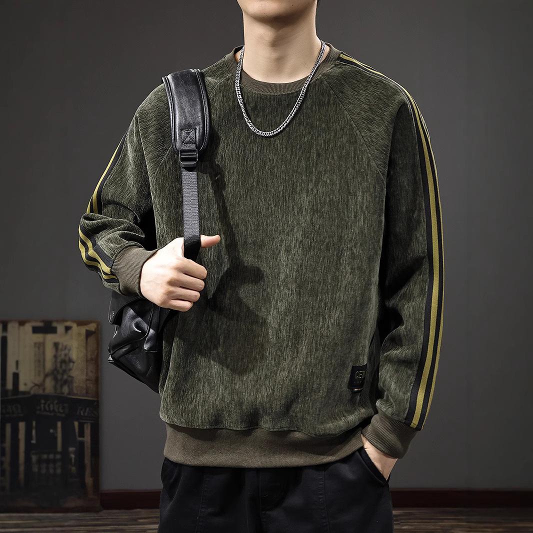 Autumn American Ruffian Handsome Striped Sweater Men S Heavy Chenille Crew Neck Long — фото 5