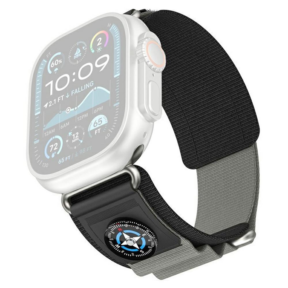 Nylon Band with Compass for Apple Watch Series 11 10 42mm / 9 8 7 41mm / SE3 SE2 SE 6 5 4 40mm / 3 2 1 38mm Adjustable Magic Tape Watch Strap