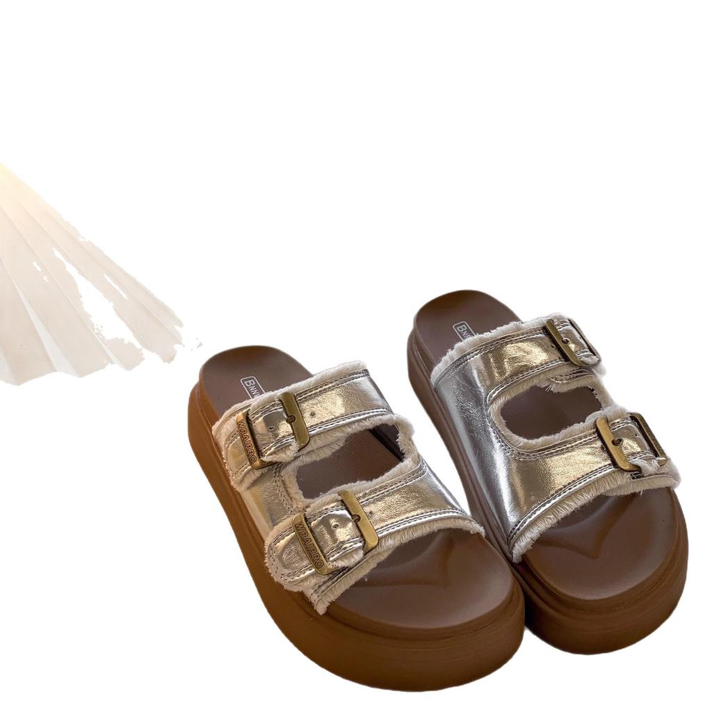Dicksohlige Birken-Slipper für Damen-Sommerbekleidung 2025 Retro-Feenwind mit Fransen hässlich und niedlich flachsohlige Damen-Birken-Sandalen Tide