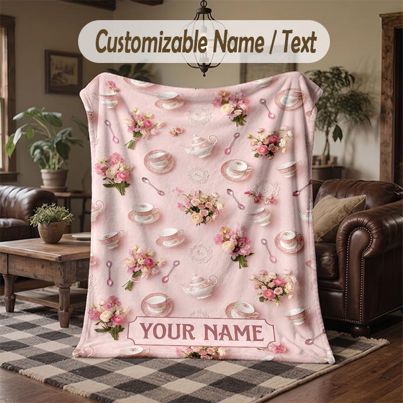 Floral Squirrel Garden 1 Theme Throw Blanket Custom Name Text Personalized Blanket Soft Cozy Blanket for Home Sofa Bed