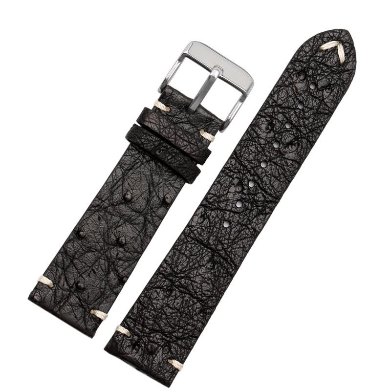 18mm 20mm 22mm Ultra-thin soft handmade ostrich leather black and green for water ghost watch strapsMen's and women's accessori