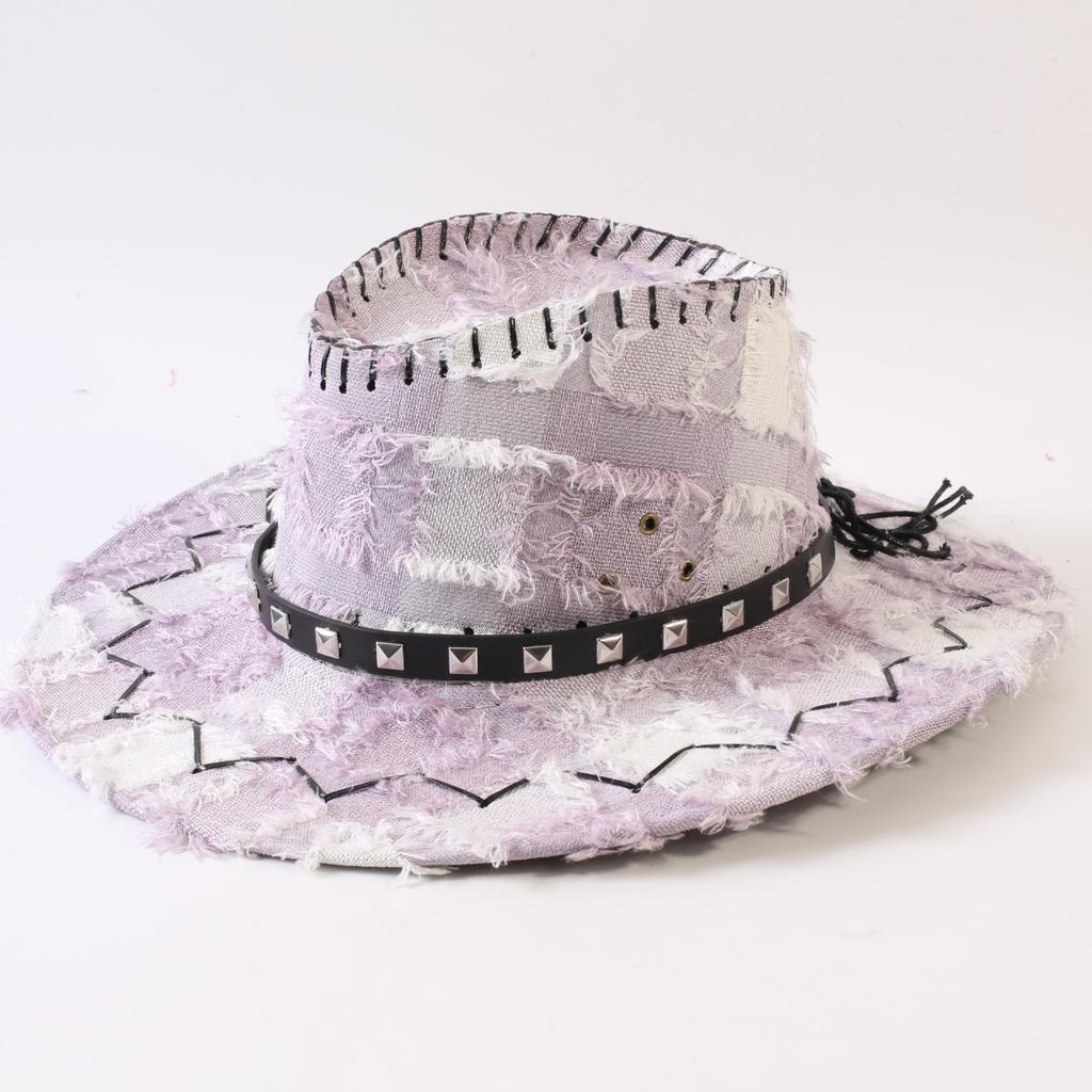 European and American Classic Retro Old Plaid Burr Jazz Hat Men's and Women's Outdoor Sunscreen Sunshade Big Eaves Western Cowboy Hat