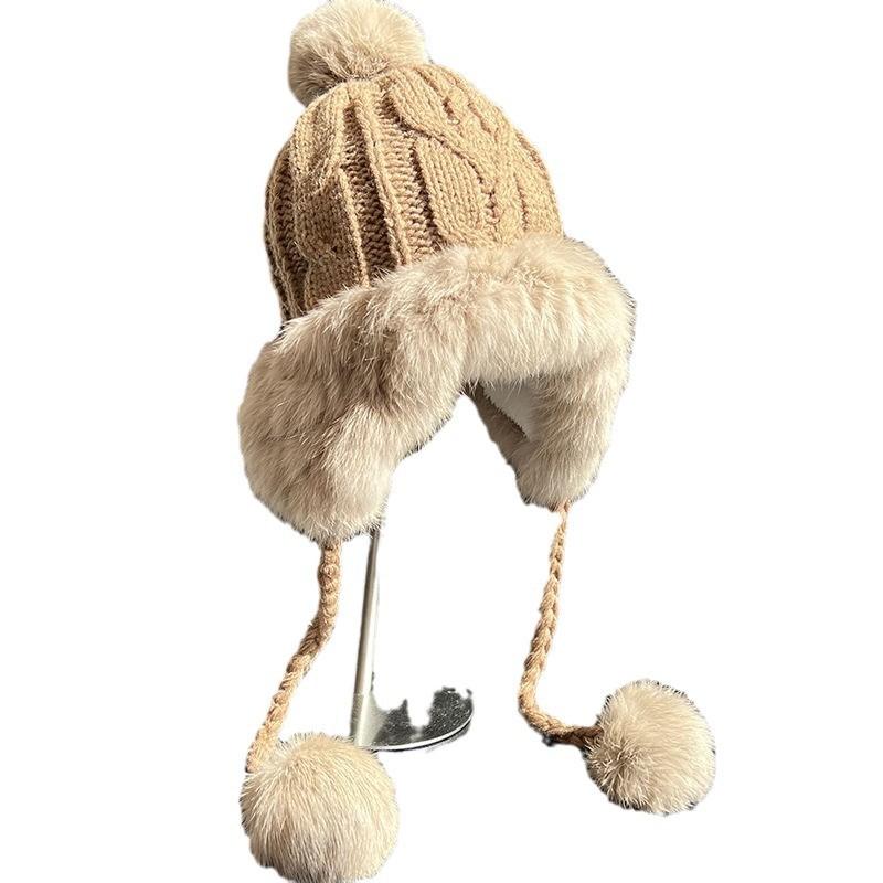 Autumn and winter cold-proof ear hats Children's knitted wool hats Plush twist braids Thickened warm pullover hats Lei Feng hats