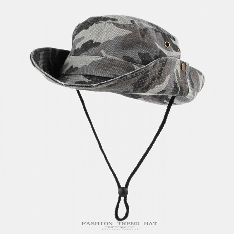 Camouflage Bucket Hat Men Women Sun Protection Outdoor Hiking Fishing Wide Brim
