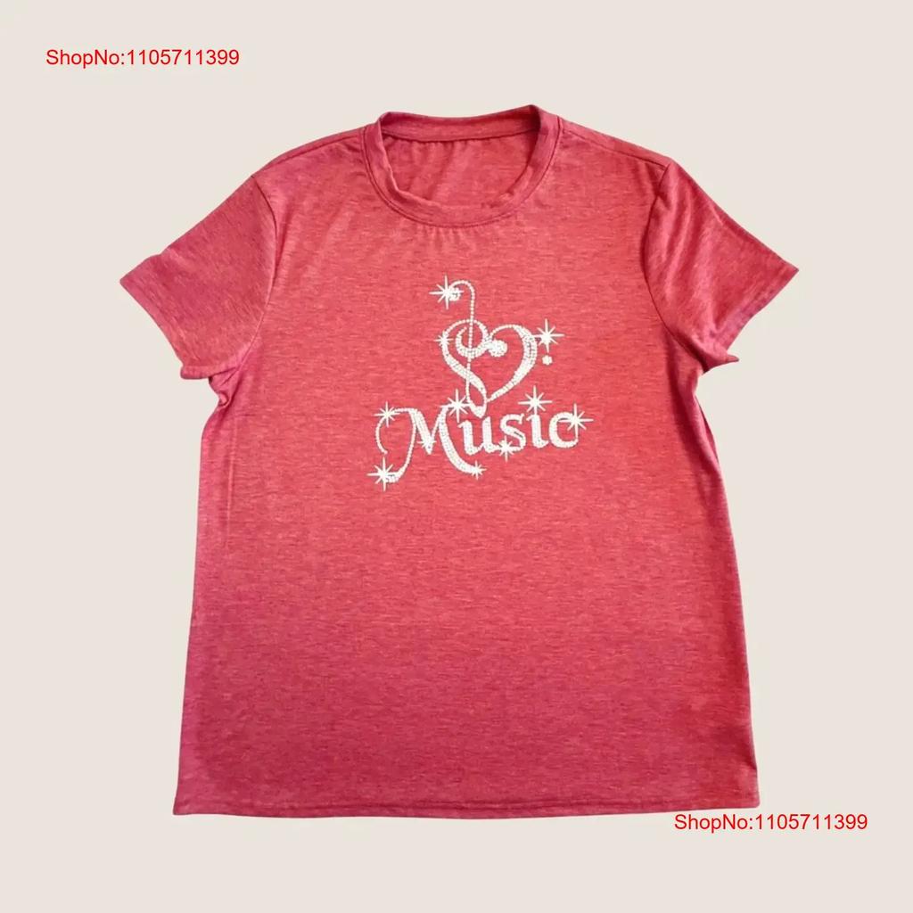 Music Heart T Shirt Size L Light Red Treble Clef Soft Stretch Long Or Short Sleeves Vintage Washed Homme Stretched Stylish