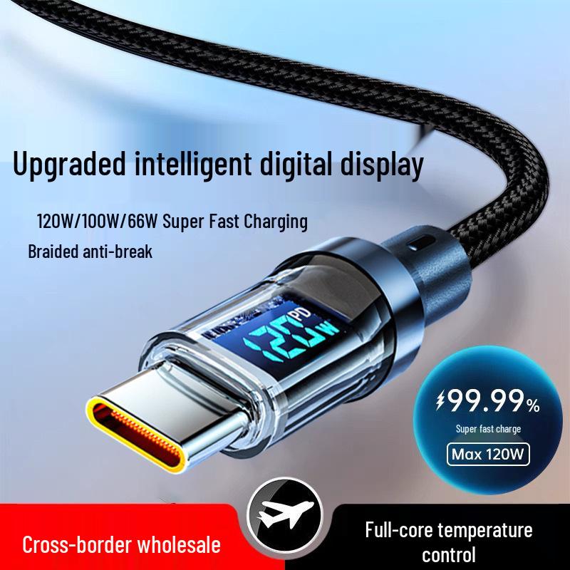 120W Dual Type-C Fast Charging Cable for Apple/Huawei Laptops