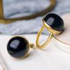 Natürlicher Hetian Schwarzer Jade Runde Perle Öffnung Verstellbarer Ring Chinesischer Retro Eleganter Bambus Anhänger Damen Schmuck