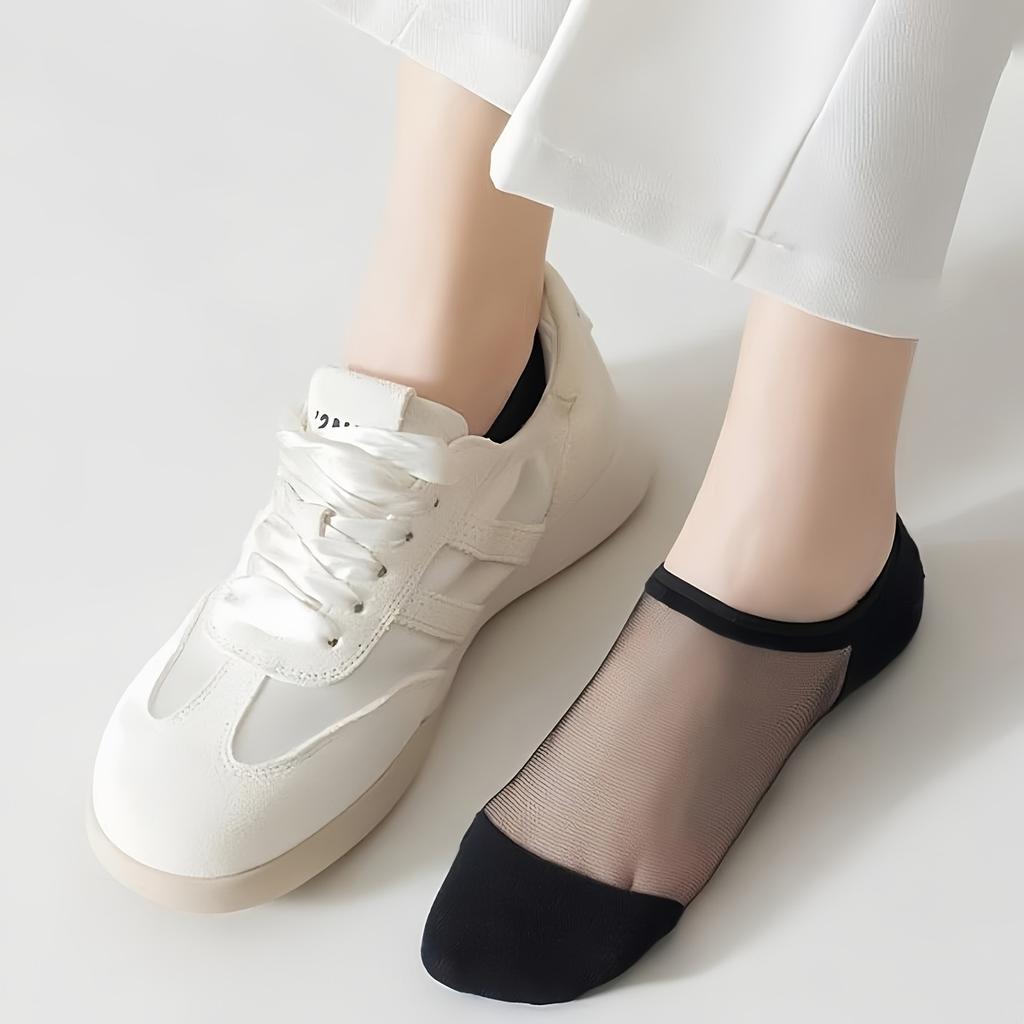 6-Pairs Transparent Low-Cut No-Show Socks Suitable for Daily Wear, Glass Fiber Breathable Short Ankle Socks with Non-Slip Sole