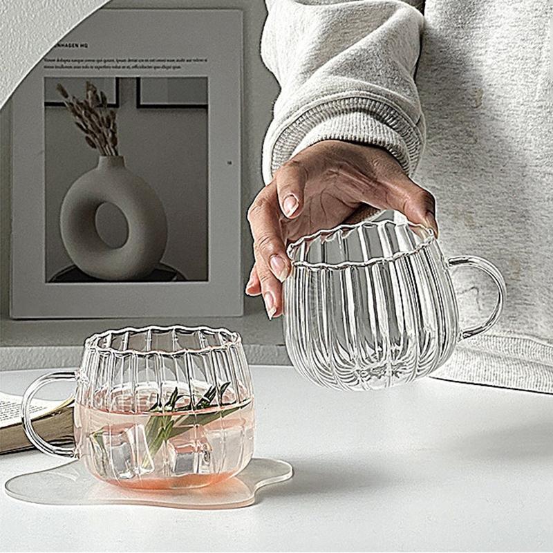 Glass Coffee Mug With Handle Vertical Stripes Coffee Cup Creative Transparent Water Cups Drinking Glasses For Hot/Cold Beverages