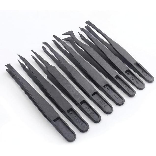 Набор из 8 пластиковых антистатических пинцетов из углеродного волокна, 4,5-дюймовый прецизионный промышленный набор пинцетов, подходит для рукоделия, электроники, DIY, инструмент для ремонта, Mix Tips