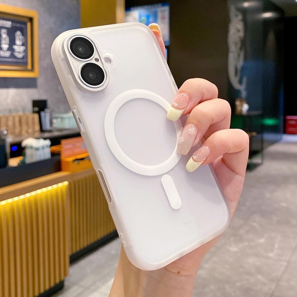 

Для iPhone 16 Plus Магнитный чехол с защитной пленкой для объектива/Съемная рамка для объектива Гибридная задняя крышка для телефона Transparent White