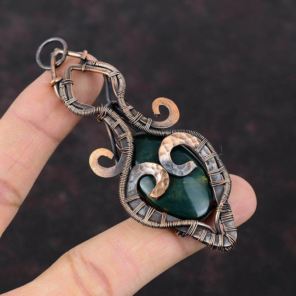 Bloodstone Pendant Copper Wire Wrapped Jewelry Gemstone Pendant Handmade Copper Pendant Birthstone Jewelry Wire Wrap Pendant Gift For Mother