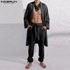 INCERUN 2PCS Sets Mens See Through Long Sleeve Open Front Tops Harem Pants Beach Home Outfits