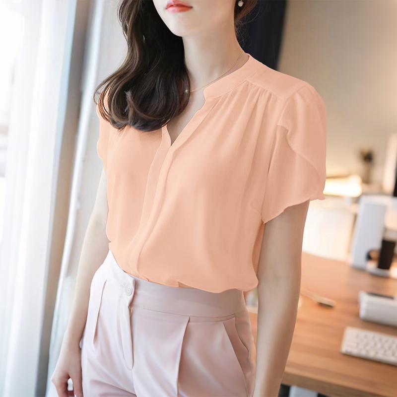 ZANZEA Women Summer V-Neck Short Sleeve Solid Color Casual Blouse