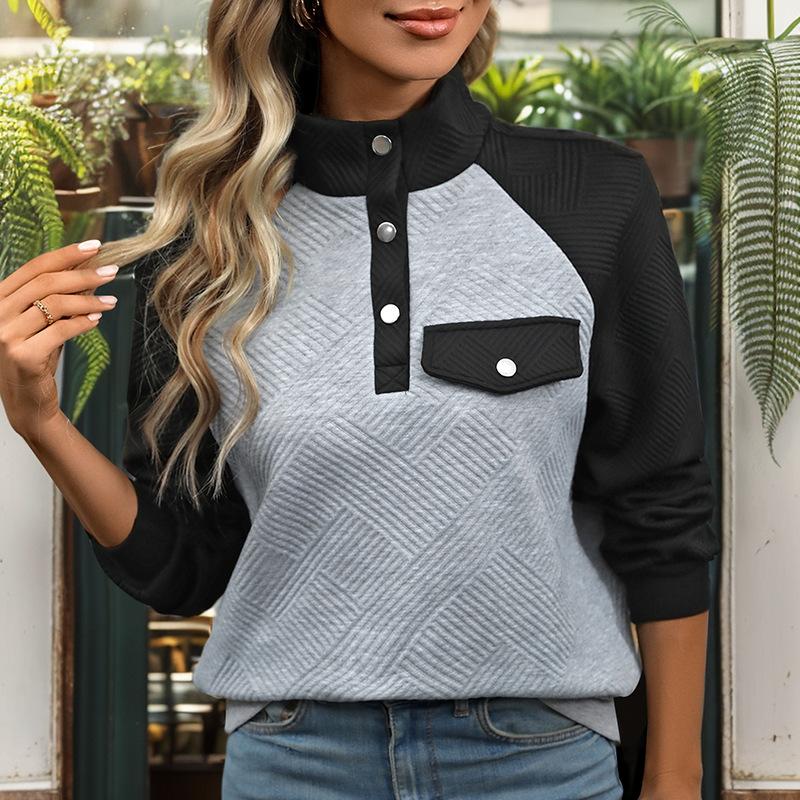 Kollisjonsfargespleising Stand-up krage Genser Casual Komfortabel Muskelfølelse Høst Damegenser Topper