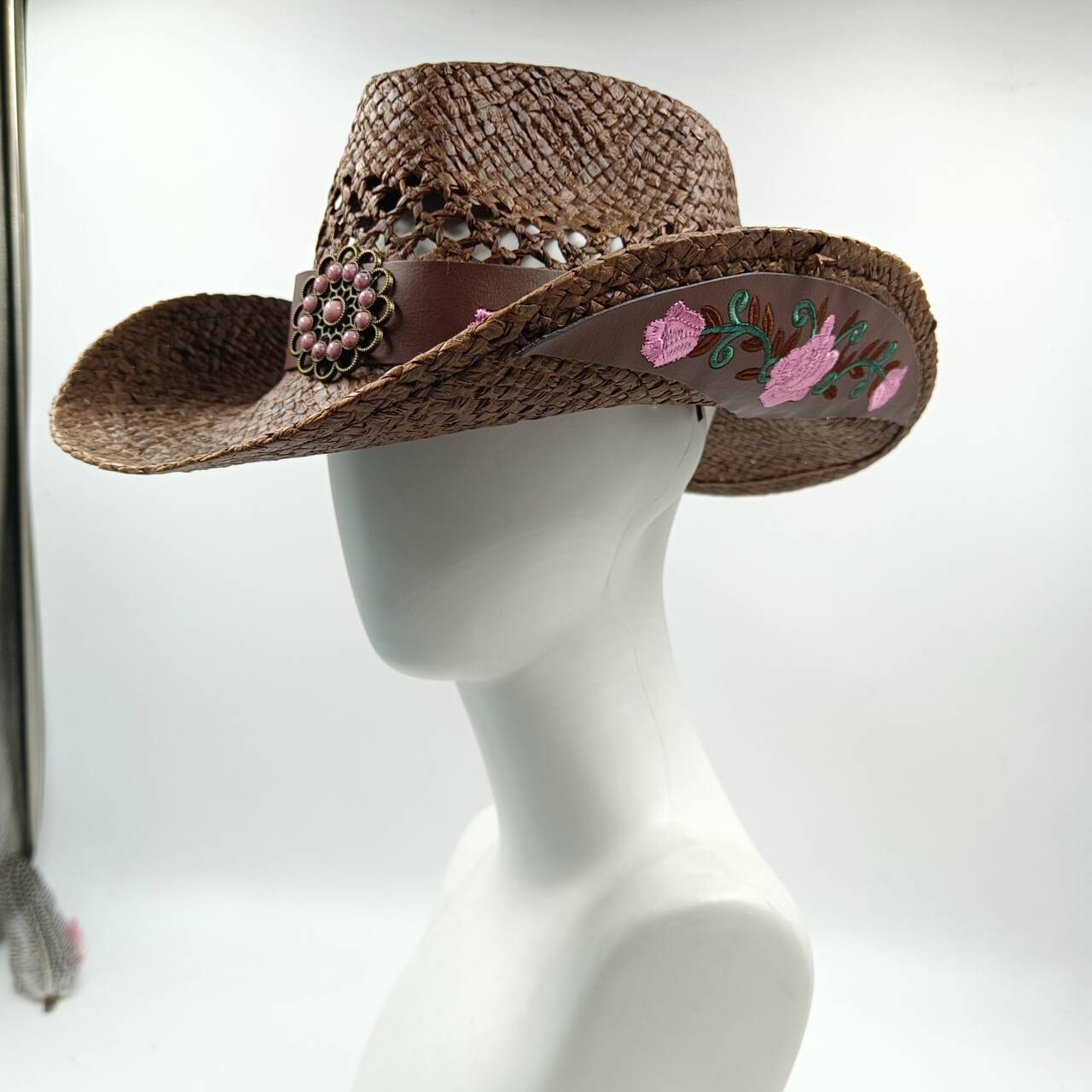 

Western cowboy straw hat embroidery applique 2025 cowboy hat men and women sun hat summer brim hat sombrero 56-58cm