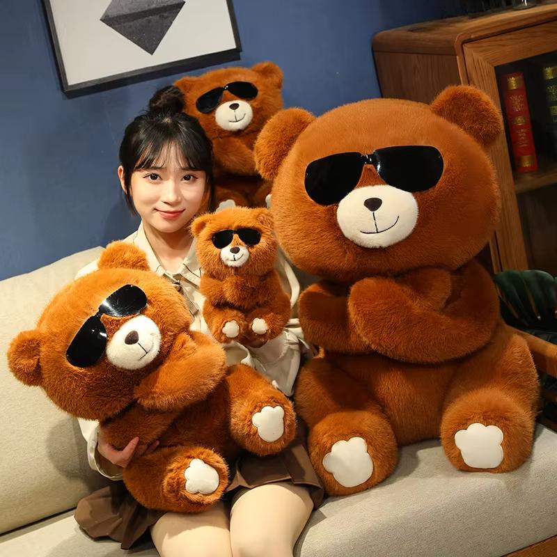 23-45cm Brown Bear with Glasses Super Soft Stuffed Plush Animal Dolls Cartoon Throw PiloowToys Halloween Gifts Home Office Decor