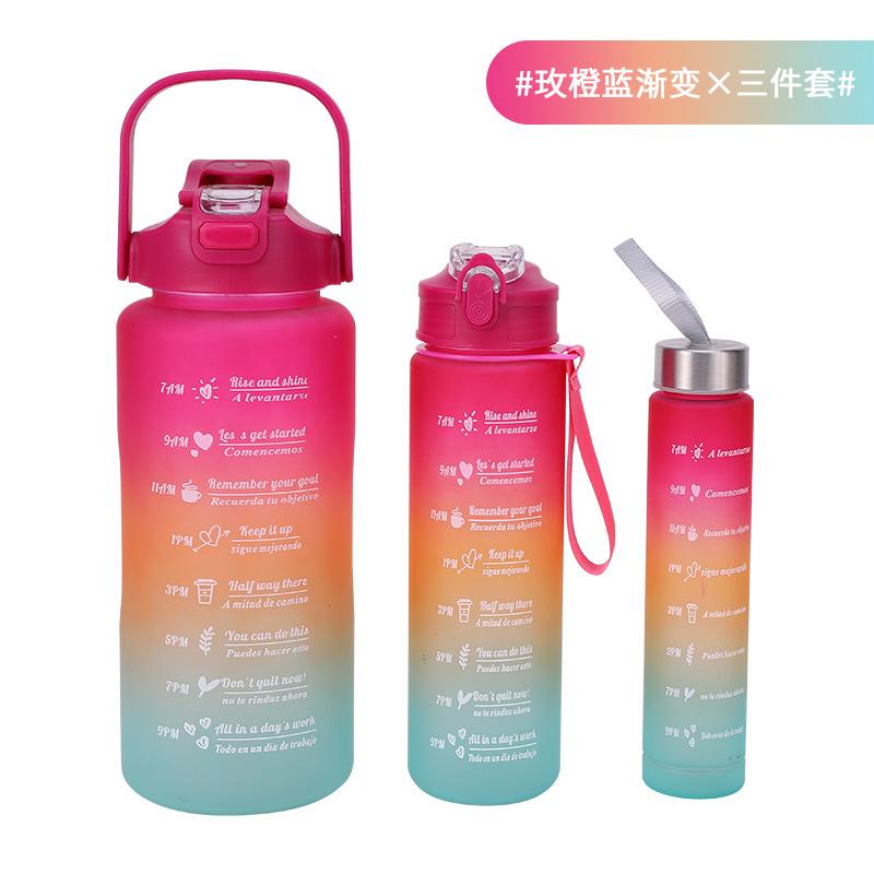 Water Bottle Fashionable Large Capacity Plastic Cup with Handle Outdoor Sports Pot Three-piece Set Portable Belt Graduated Fitness Set Water Cup