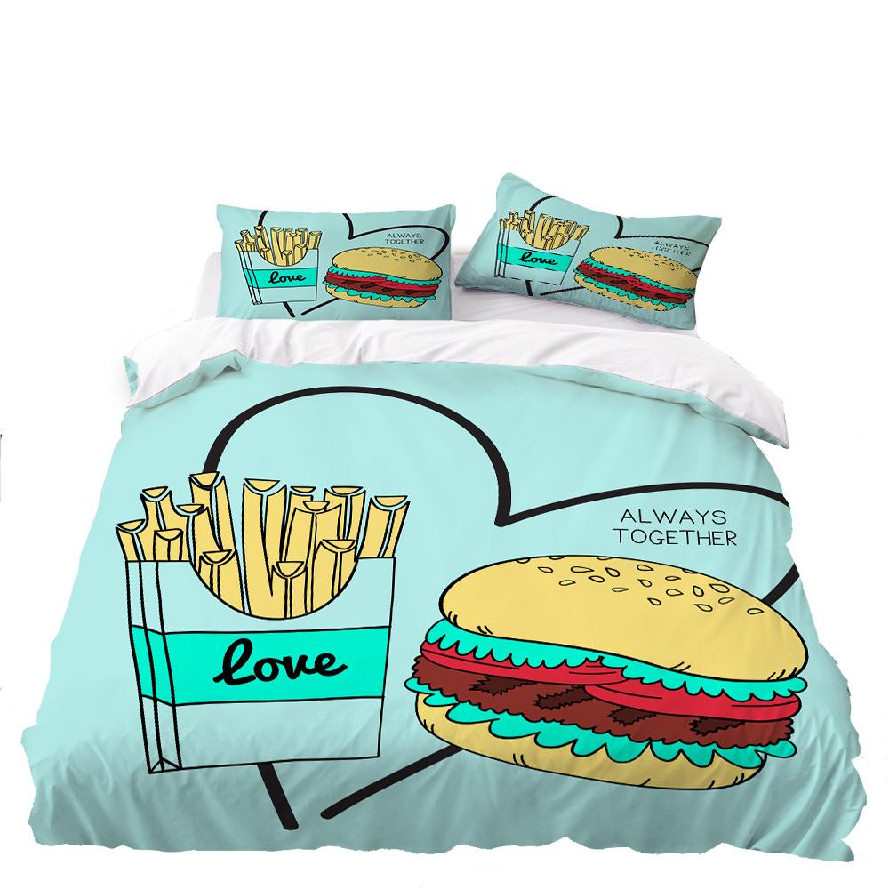 

Lovely Carton Fod King Quen Soft Duvet Cover Pearl Milk Tea Beding Set Children Kids Tens Adult Peoples Desert Fries Cola Comfortable Quilt Cover 135*200cm Eu-Single