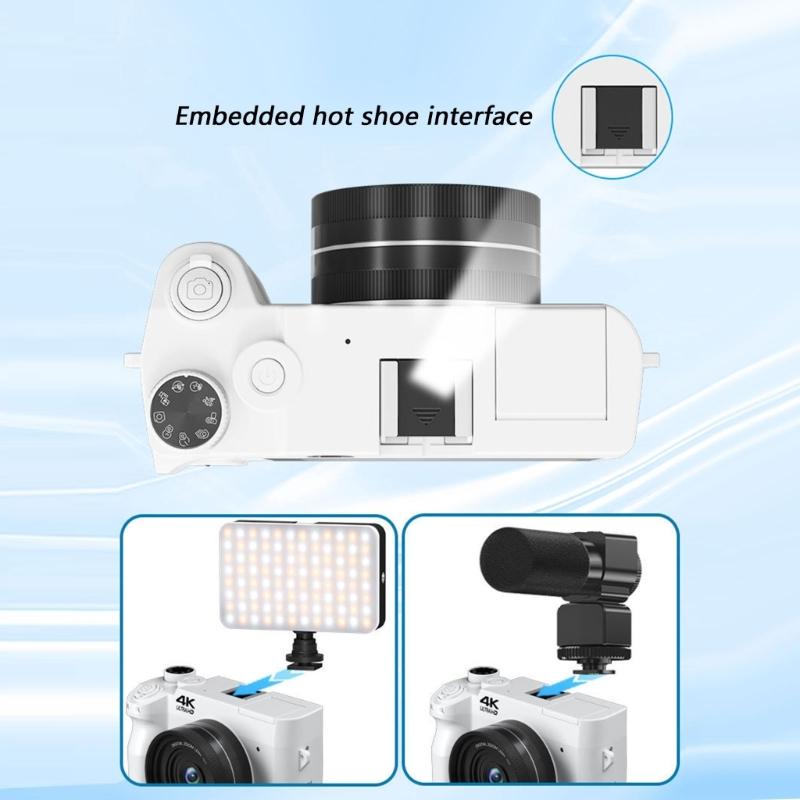 4K Mirrorless Digital Camera 18X Digital 75MP Front Rear Double Lens 9 Shoot Mode Portable USB Rechargeable Battery