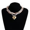 Collana con Ciondolo a Cuore Vintage alla Moda per Donna Boho Croce con Perline Irregolari Catena di Cristallo Gioielli Collane Femminili Para Mujer