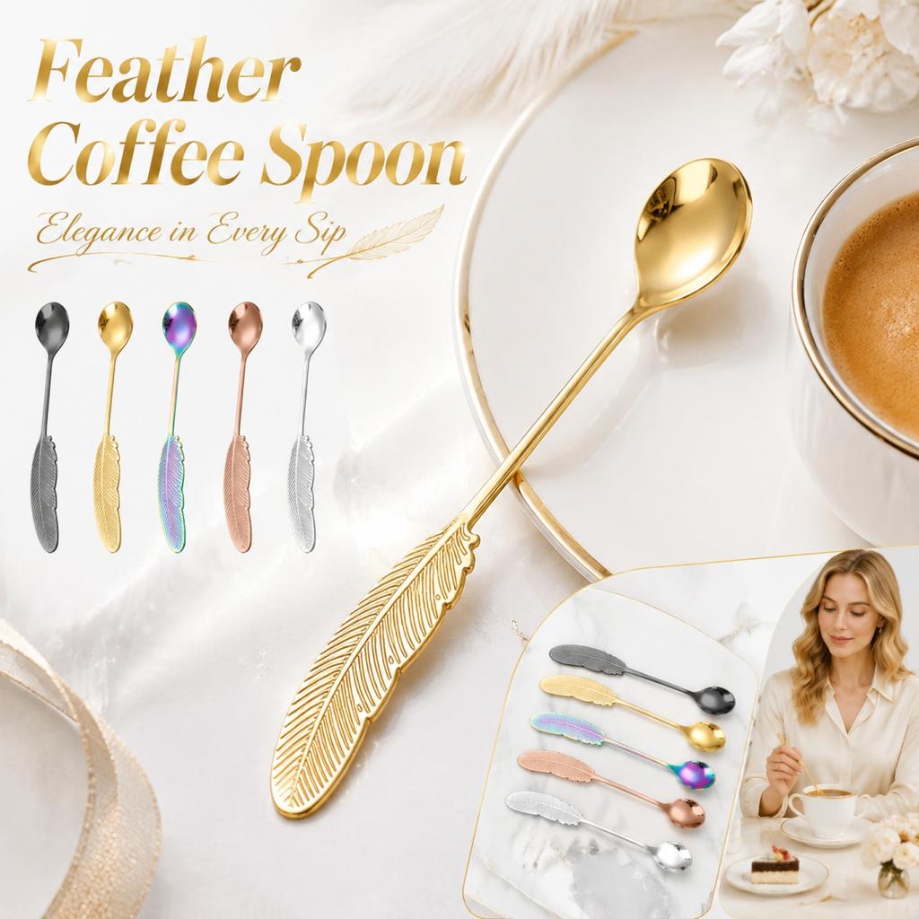 304 Stainless Steel Feather Handle Coffee Spoon Dessert Spoon Durable Flatware Tableware for Kitchen Dining and Beverage Use
