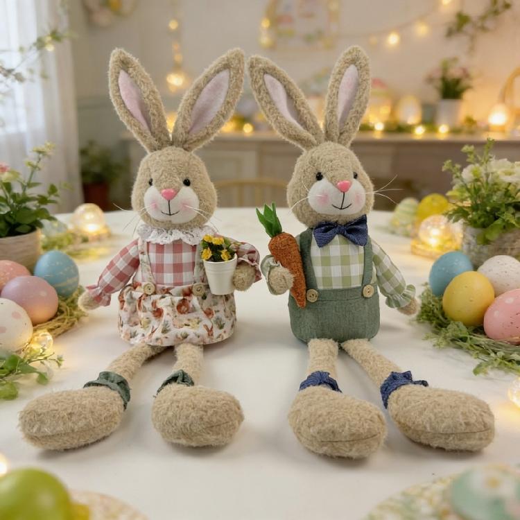 Sturdy Long Leg Sitting Easter Rabbit Plush Desktop Decoration Creative Party Display Ornament for Safe Use
