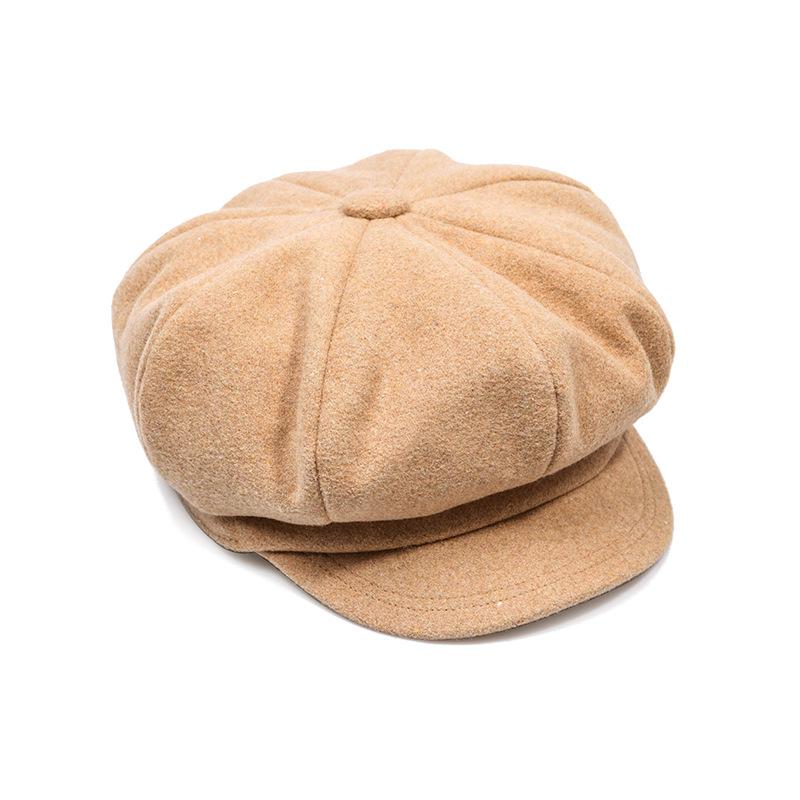 Beret Korean style British woolen octagonal hat autumn and winter cute simple retro versatile camel painter hat
