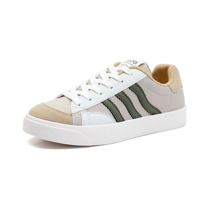 Striped Board Shoes Children's Autumn New Ins Trendy Thick-soled Leather Surface Versatile Student White Shoes