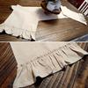 Solid Cotton Table Runner with Ruffled Edges Vintage Farmhouse Decor for Dining Coffee Table Country-Style Wrinkle Fabric Placemat Elegant Home Accent