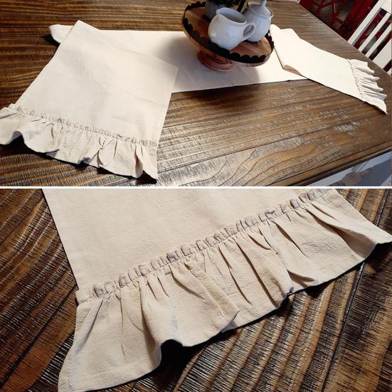 Solid Cotton Table Runner with Ruffled Edges Vintage Farmhouse Decor for Dining Coffee Table Country-Style Wrinkle Fabric Placemat Elegant Home Accent
