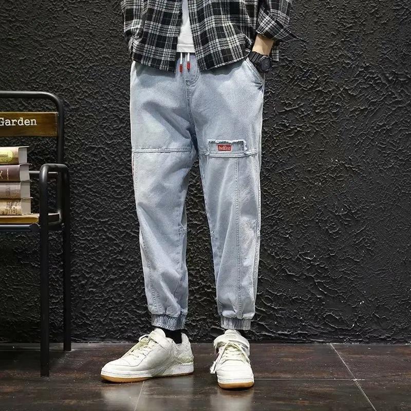 Pánské Streetwear Hip Hop Cargo Kalhoty Džíny Elastické Harun Joggers na Podzim a Jaro Pánské Oblečení