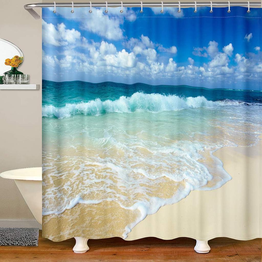 Outer Space Rocket Shower Curtain Galaxy Bath Curtain for Kids Boys Girl Cartoon Bathroom Accessories Universe Starry Sky