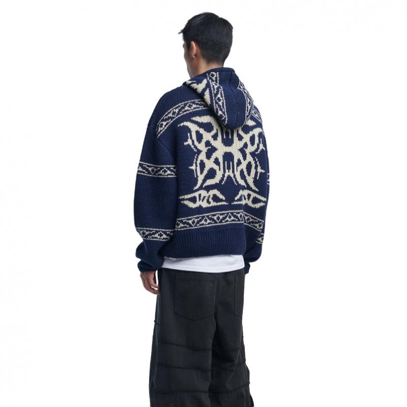 NOMANUAL 24fw Cowichan Kapuzen-Reißverschluss Jacke Marine