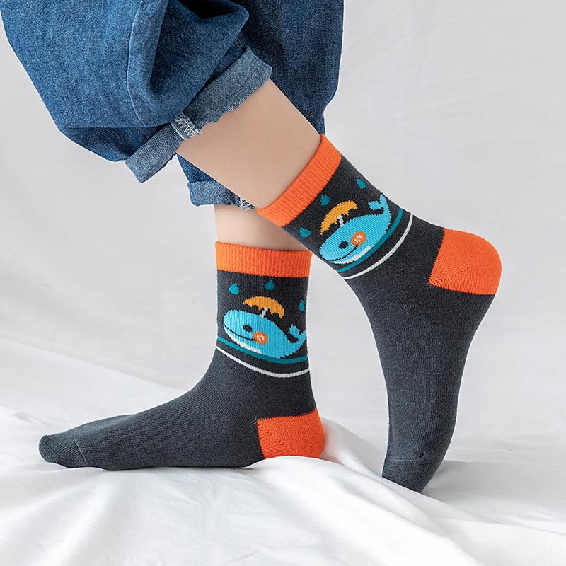 5Pairs Cartoon Bear Children Mid Tube Socks 1-8year Baby Autumn Winter Warm Cotton Sock Solid Color Kids Knit Socks Boy Footwear