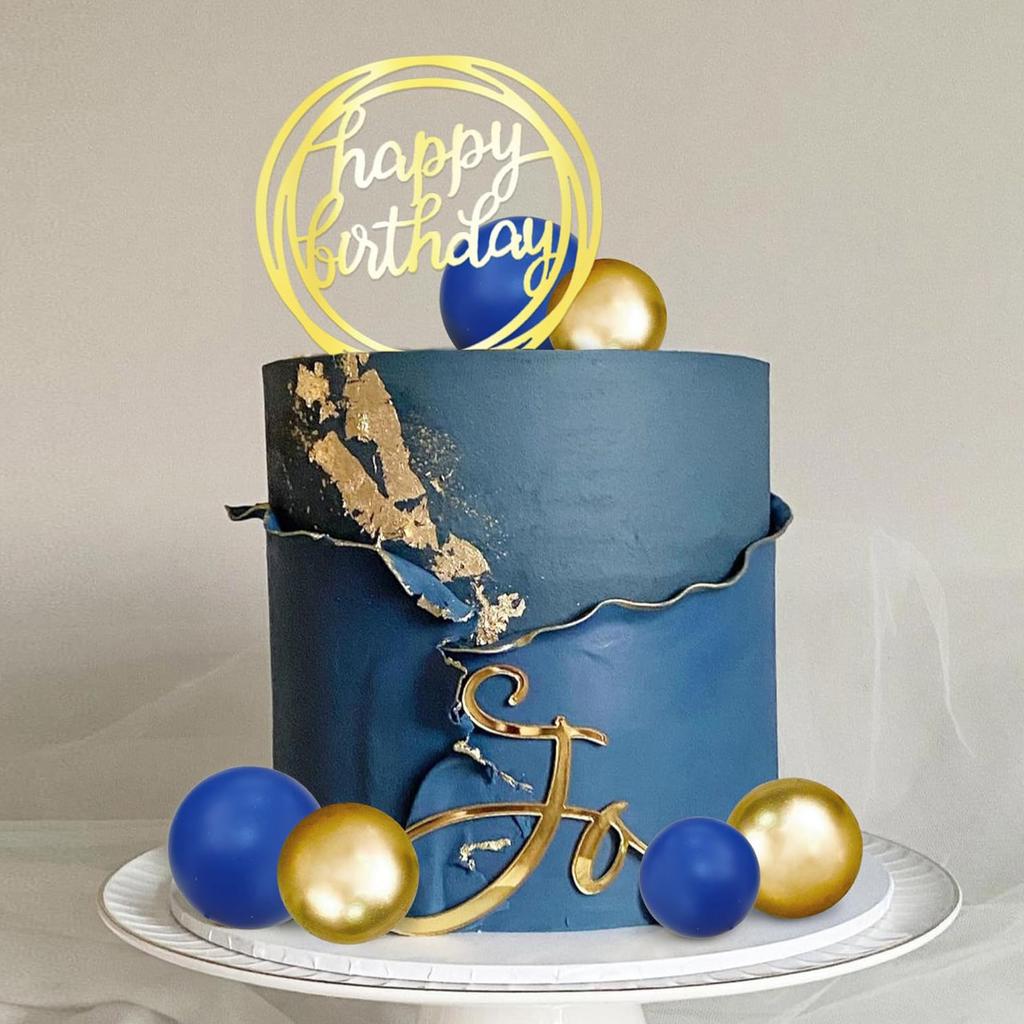 Kuchenaufsätze Kugeln Einfachheit Blau Gold Kugelkuchenaufsätze Dekoration für Hochzeit Jubiläum Geburtstag Babyparty Partyzubehör