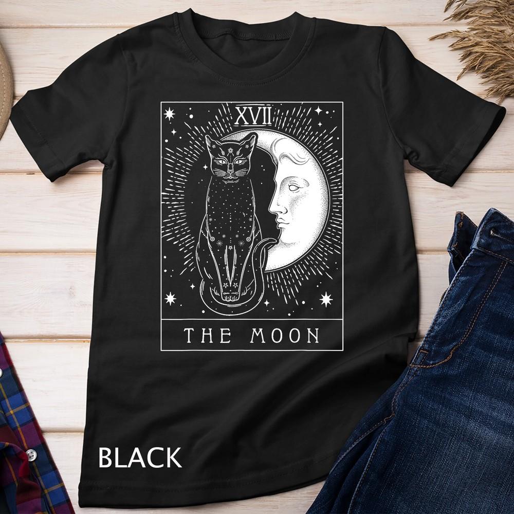 

Tarot Card Crescent Moon And Cat Graphic Unisex T-shirt M