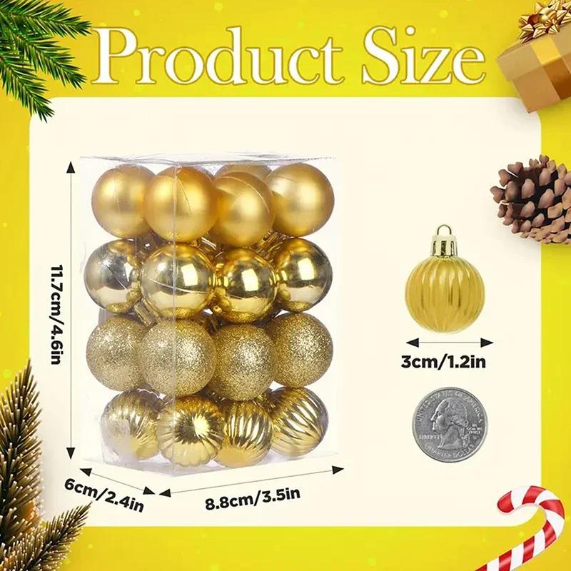 24pcs 3cm Christmas Balls Set Xmas Tree Hanging Pendant Christmas Decoration Home Party Hanging Ornament New Year Decoration