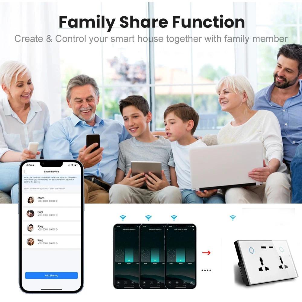 Melery Smart Tuya WiFi Dual UK Socket USB Type-C PD 20W Touch Control,Voice Controls Electricity Monitoring, Alexa Google Home
