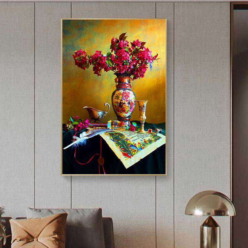 Vintage Flower Posters and Prints Retro Vase Floral Plant Leaf Canvas Painting Wall Art Pictures Bedroom Backdrop Decor No Frame