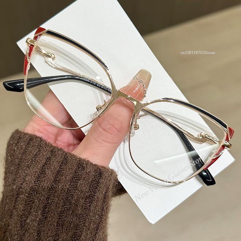Cat Eye Metal Frame Anti Blue Light Glasses Type Non Prescription Protective Goggles Decorative Flat Glasses
