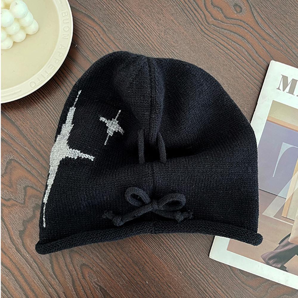 Woman Loose Beanie Hat Casual Drawstring Design Pile Hat Female Streetwear Outdoor Fashion Winter Knitted Hat