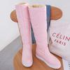 Women's Winter High Knee Boots 2025 Black White Pink Warm Fur Plush Snow Boot Flats Fashion Long Rain Shoes Girls Waterproof