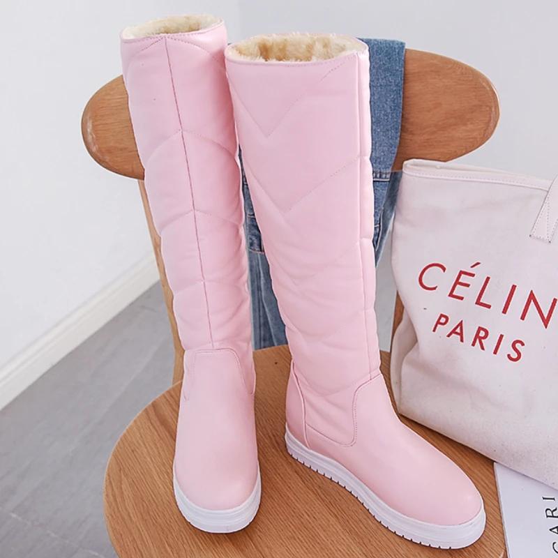 Women's Winter High Knee Boots 2025 Black White Pink Warm Fur Plush Snow Boot Flats Fashion Long Rain Shoes Girls Waterproof