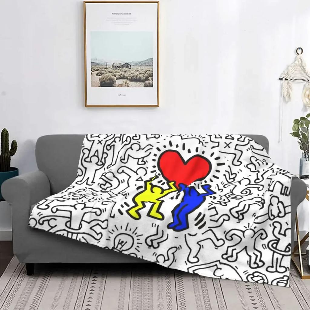 Dancing In The Wind Colorful Theme Flannel Throw Blanket Soft Cozy Haring Geometric Paintings Art for Bedroom Couch Home Decor
